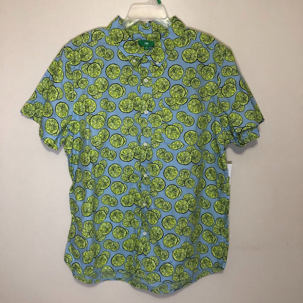 Dip Yellow & Blue Lemon Print Casual Button-Up Shirt (XL)